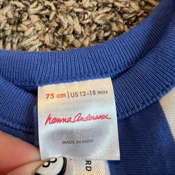 NWOT Hanna Andersson cotton blue striped sleeveless button romper 12-18 mos - Picture 3 of 3